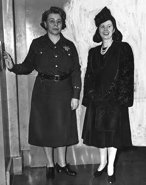 December 9, 1941 Ann Forst of Los Angeles is shown at right, at left is Jail Matron Vada Russell