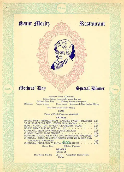 mothers day menu