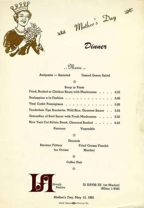 mothers day menu