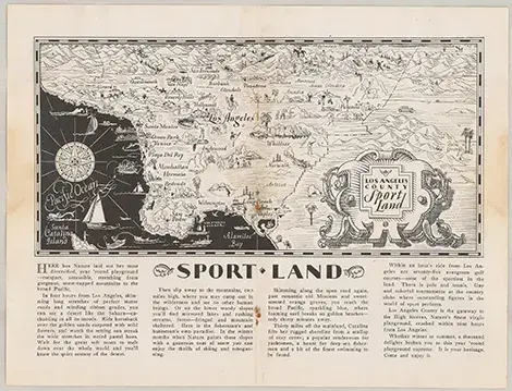 vintage map of places to ski near Los Angeles