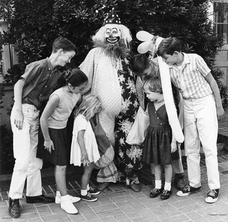 Oxo the clown with school children
