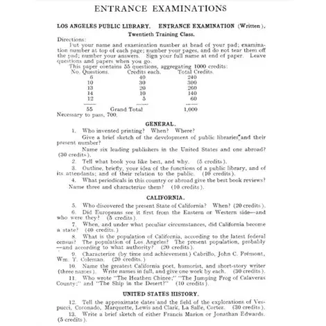 Librarian entrance exam