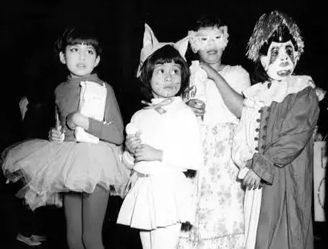 Children in costume for Mardi Gras at the old Plaza and Olvera Street, annually the night before Ash Wednesday