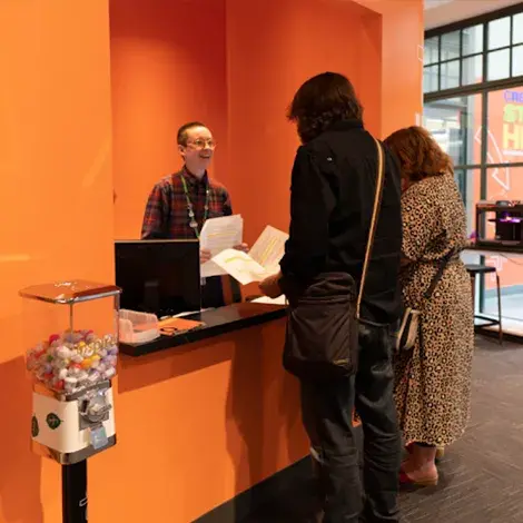 Amanda greeting patrons in the Octavia Lab