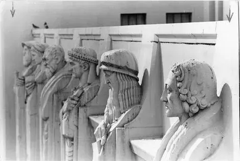 Close up of central library statues
