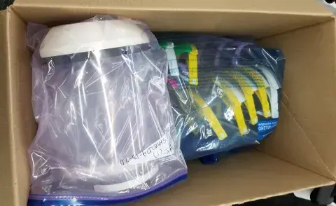 face shields packed up