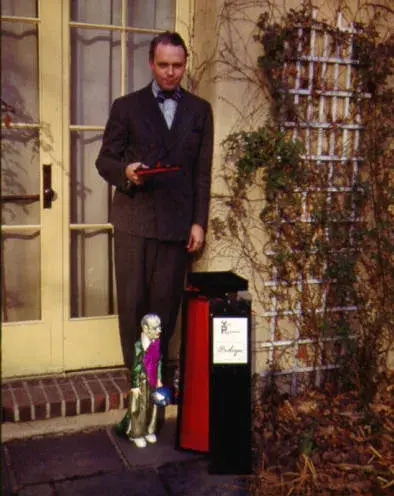 Forman Brown holding a puppet while on tour as a Yale Puppeteer.