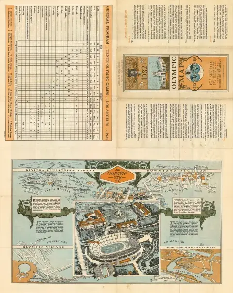Orange and blue map of olympics events in 1932