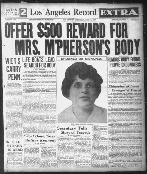Aimee in the Los Angeles Record newspaper 1926