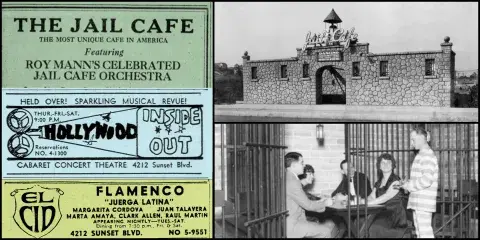 Ads from the Los Angeles Times and the Los Angeles Evening Citizen News tracing the history of 4212 Sunset Blvd