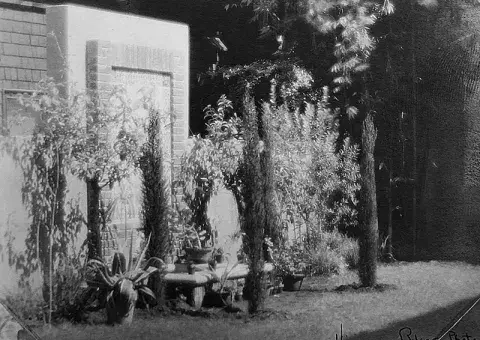 The Lady of Silence tile fountain in the patio garden at the (1923) Hollywood Branch Library