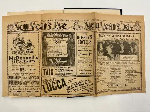 newspaper clippings related to UCLA football. One of the articles features the date, December 31st, 1937