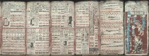 Six sheets of the Mayan ‘Dresden’ Codex depicting eclipses, multiplication tables and the flood.
