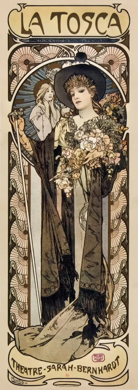 1894 poster created by Alphonse Mucha for Bernhardt’s production of La Tosca