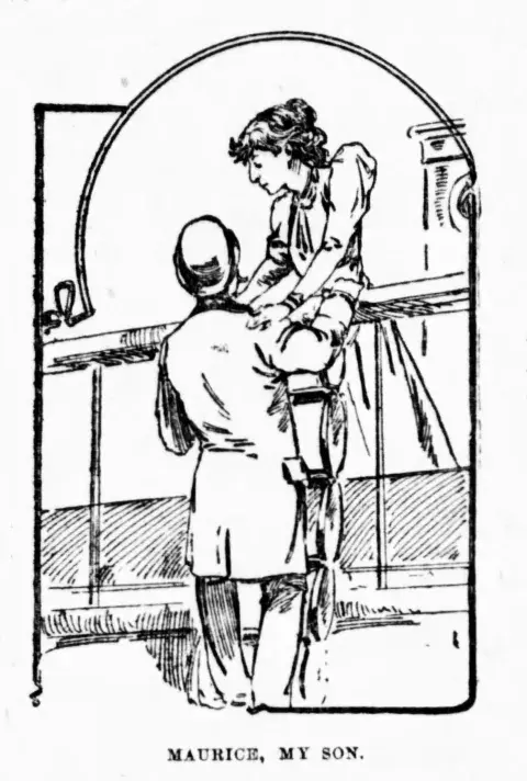 Sketch of Maurice Bernhardt greeting his mother in San Francisco