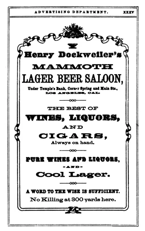 Advertisement from The First Los Angeles City and County Directory, 1872