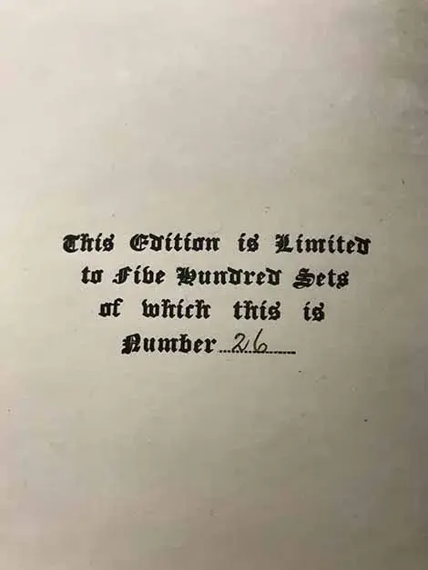 page inside Edward Curtis book marking this photographic book number 26 out of a 500 copy run