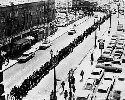 Clergy and mourners march to First Methodist Church, 8th and Hill Streets, on April 8, 1968