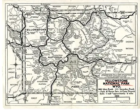 vintage map of Yellowstone National Park