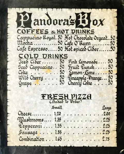 Pandora’s Box Menu (1966)