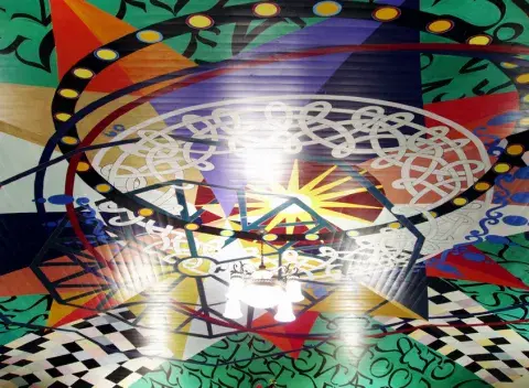 colorful painted ceiling in Central Library