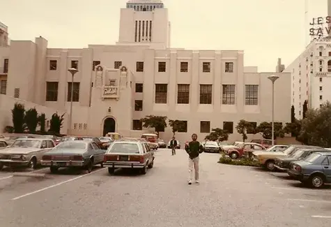 The parking lot on the site of today