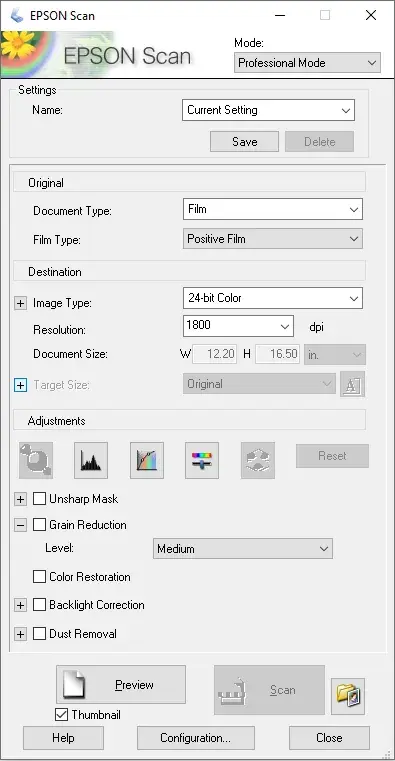 Scanner settings - film