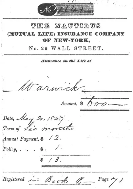 Receipt for payment of premium on Warwick