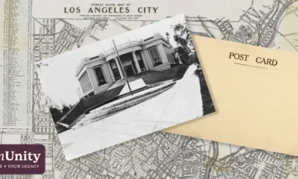 Postcard against map