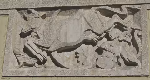 Relief panel depicting the Cow Jumps Over the Moon
