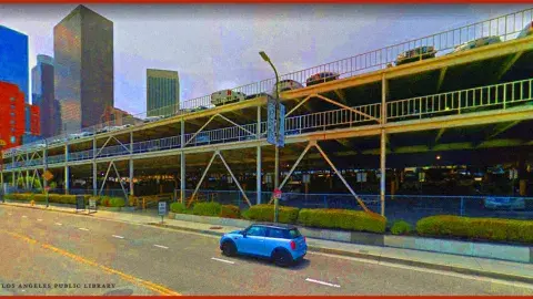 stylized view of the parking structure on first and olive