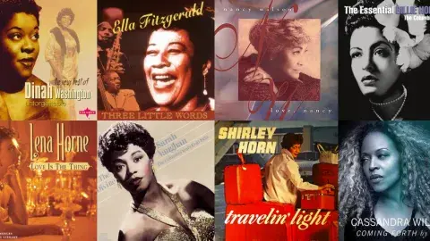 8 album covers of women jazz musicians