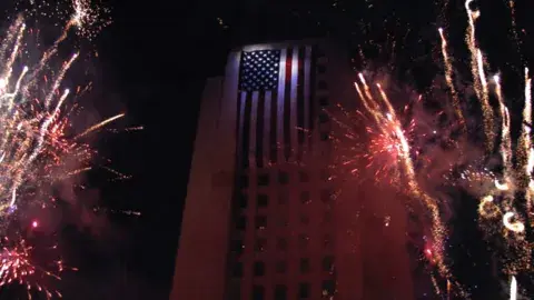 fireworks at Los Angeles City Hall