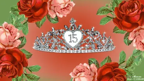 roses and a rhinestone crown for a quinceañera
