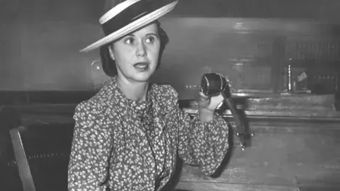 Ann Forst testifies in court regarding collaboration with LAPD Vice Squad in photo dated August 5, 1940.