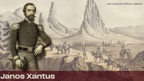 Janos Xantus in front of his sketch from his journal