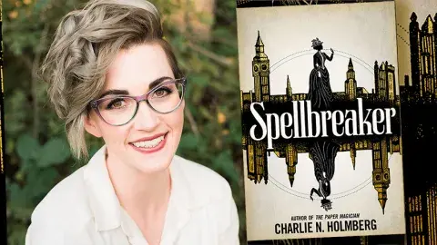 Author Charlie N. Holmberg and her latest book, Spellbreaker
