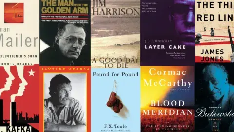 Collage of tough guy books