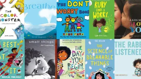 Collage of bibliotherapeutic books for kids