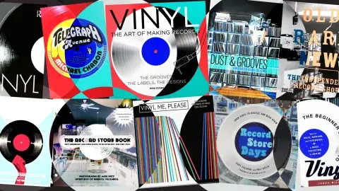 A graphic illustration about record stores and vinyl records