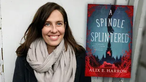 Author Alix E Harrow and her latest book, Spindle Splintered
