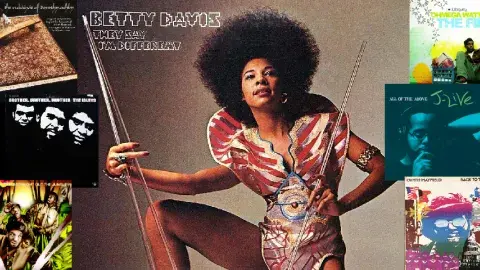 Collage of albums by African Americans available on Freegal and hoopla