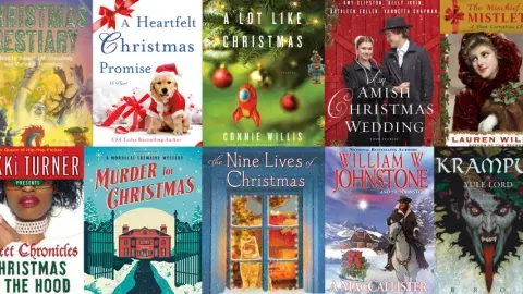 Collage of books with uncoventional Christmas themes