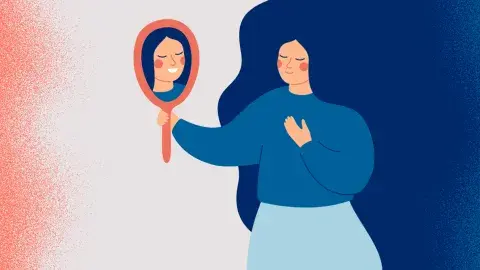 comic image of teen looking into a mirror and smiling