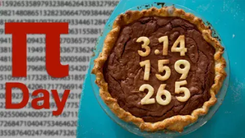 Pi Day. Pie with digits reading 3.14159265 on it