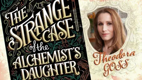 Theodora Gross picture and book cover for strange case of the alchemist's daughter