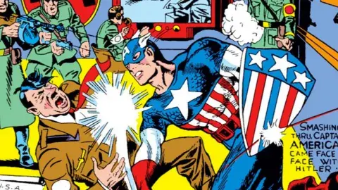 Captain America punching hilter