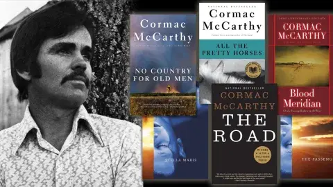 Cormac McCarthy and a collage of his books
