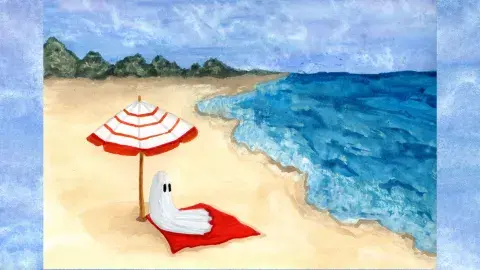 Ghost on the Beach. Watercolor and gouache on watercolor paper, 2021