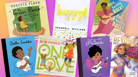 Collage of books about Black musicians
